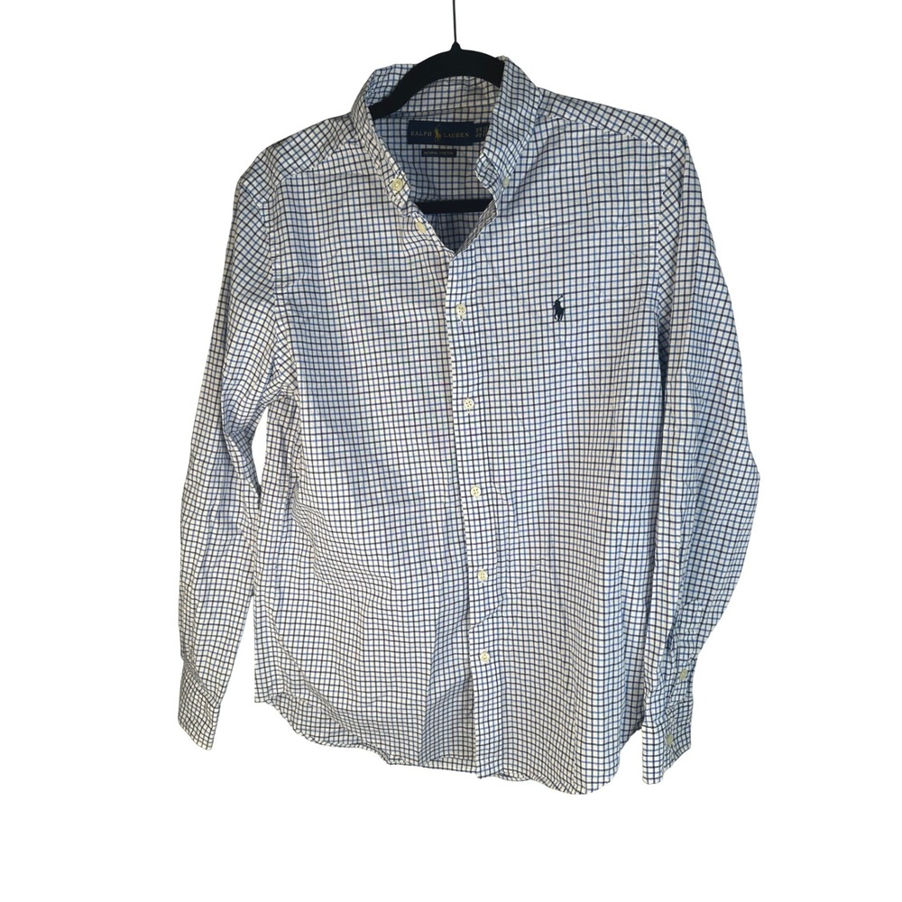 Ralph Lauren Men's Blue Checkered Natural Stretch Button Down Shirt XL/TG 18-20